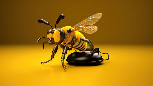 科技人工智能背景图片_蜜蜂使用电话的 3D 插图