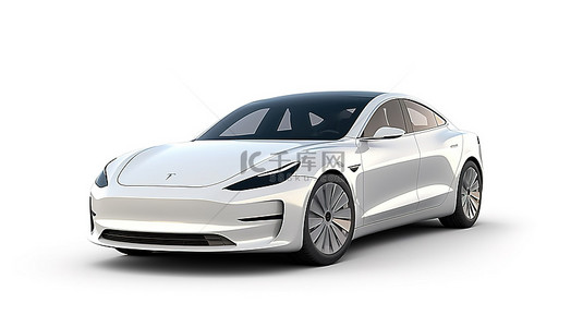 白色背景下具有高级功能的电动运动轿车的 3D 渲染