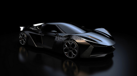 具有豪华饰面的时尚黑色跑车的 3D 渲染