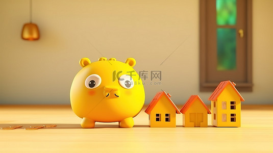 储蓄背景图片_存钱罐的 3D 渲染充满金币和家庭储蓄的复制空间