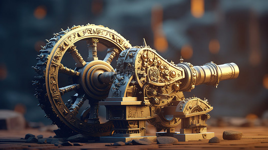 轮卡通背景图片_炮轮的 3D 渲染展示了强大的攻城武器