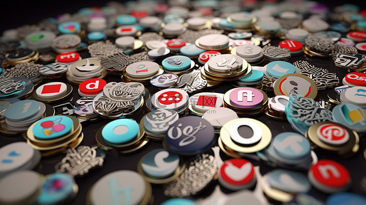 分享模版背景图片_迷人的 3D 渲染 pinterest 徽章位于一系列领先的社交网络徽章中