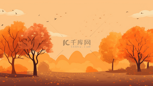 秋天树木森林卡通广告背景