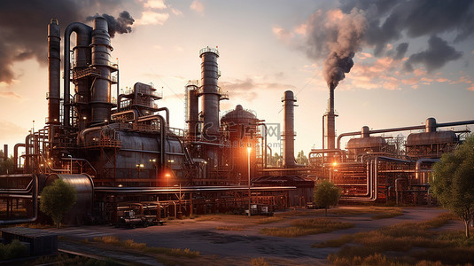 化学污染背景图片_炼油厂化学生产和废物处理厂外部视图的 3D 插图
