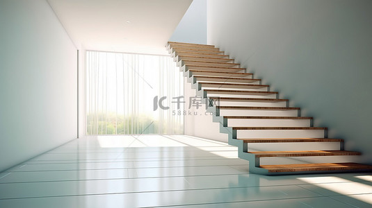 优雅风景背景图片_带有优雅楼梯的建筑地板的令人惊叹的 3D 渲染
