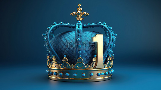 皇冠背景图片_蓝色皇家王子皇冠第一号令人惊叹的 3D 渲染插图