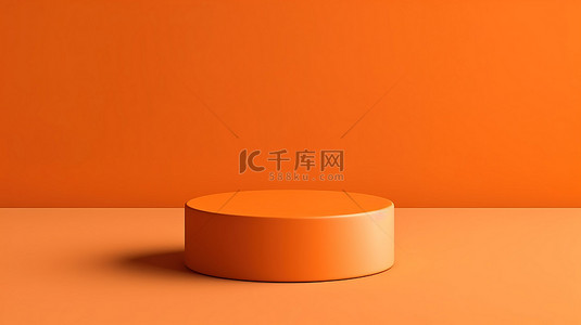 简约产品展示背景亮橙色 3D 圆柱圆讲台顶视图