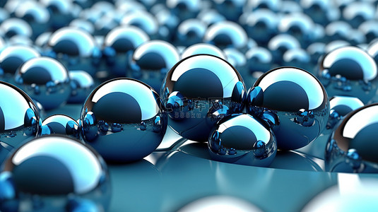 金属蓝色人造球体的当代 3D 插图非常适合人工智能科技公司