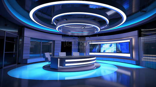 现实虚拟背景图片_3D 工作室中的电视新闻编辑室呈现的现实