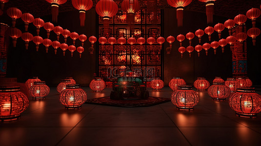 新年传统节日海报背景图片_令人惊叹的 3D 红灯笼用于中国主题演示