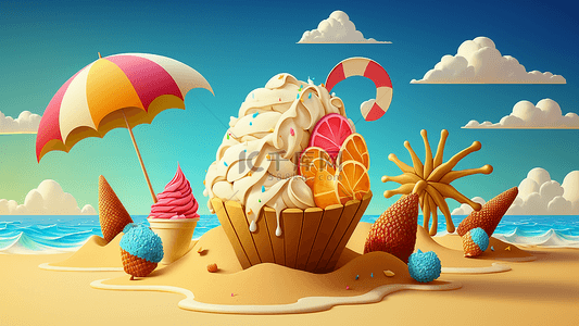 冷饮美食背景图片_夏季冰淇淋海滩美食