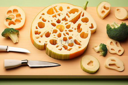 一把刀把蔬菜放在板上