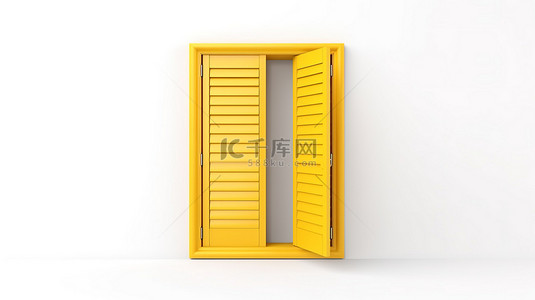 古建背景背景图片_复古风格的黄色木窗，白色背景上带有百叶窗，3D 创建