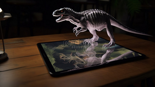 投影背景图片_彻底改变教育和娱乐 3D恐龙通过智能手机在桌子上的增强现实投影而变得栩栩如生