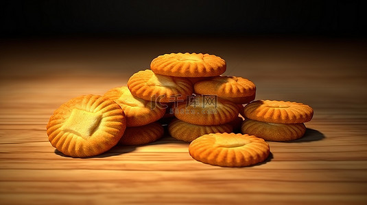 3d 渲染美味的黄油饼干