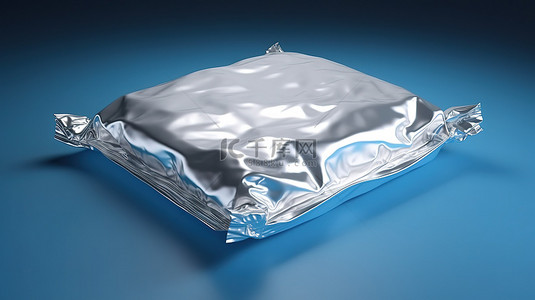 薯片袋背景图片_孤立的蓝色背景 3d 渲染的白色箔包模型