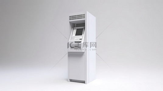 白色背景下 ATM 机分发现金的 3D 渲染