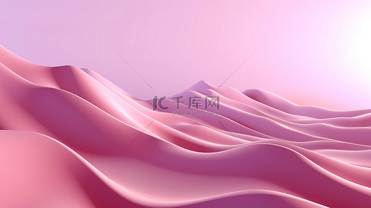 3D 粉红色体积背景类似于柔软光滑的山脉，带有一丝科技几何形状