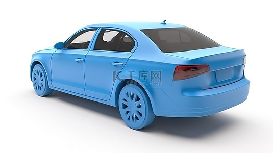 城市环境中的中型蓝色家庭轿车的白色背景 3D 渲染