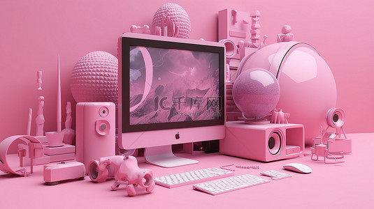 粉红色背景突出显示 3d 渲染中的计算机软件概念