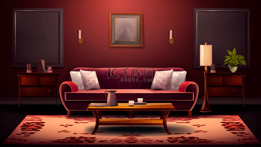 烤鸭抱枕背景图片_客厅红色沙发的背景