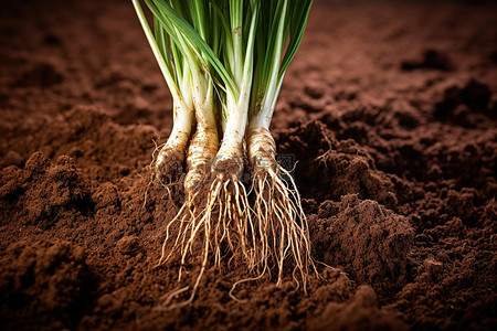 芹菜根生长在土壤中