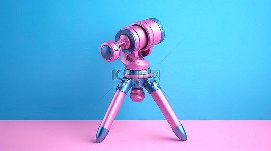 摄像视频背景图片_粉红色背景，带有用于数码单反相机或摄像机的蓝色相机万向稳定器三脚架系统的 3D 渲染