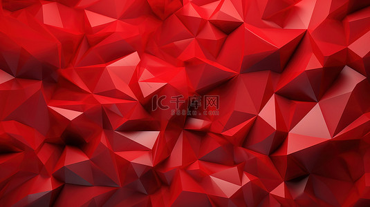 花背景图片_充满活力的红色低聚三角形背景的 3D 渲染插图