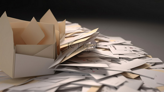 信件背景图片_打开信封和空白卡放在 3D 渲染中的密封信件堆上