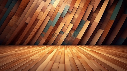 家居背景背景图片_现代木地板和墙壁设计与 3D 渲染