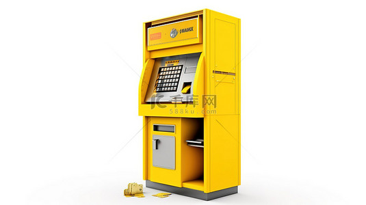 银行柜员背景图片_建立在白色背景上的银行 ATM 机的 3D 渲染