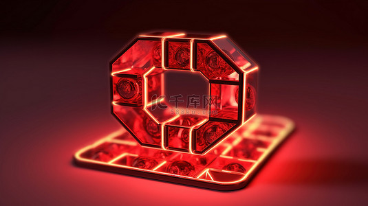 动物科学背景图片_抽象几何铁元素符号的红色3D渲染