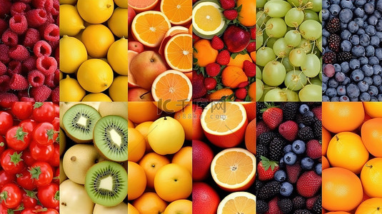 混合水果背景图片_3D 水果纹理的组合