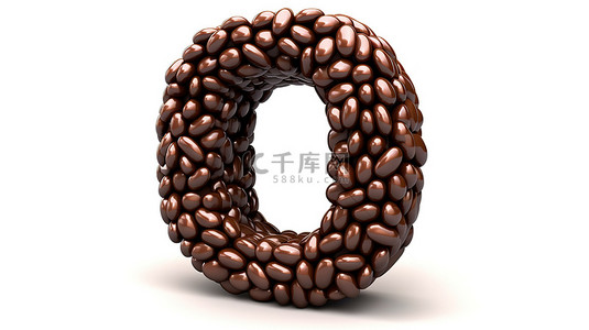 糖果字体背景图片_字母表词零的 3D 插图，带有巧克力涂层豆糖，形状为数字