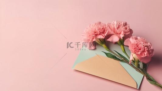母亲节信封花束粉色背景