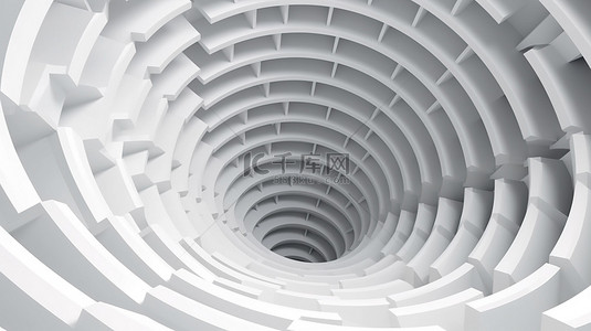 3D 白色光纹理抽象插图中的螺旋直方形台阶