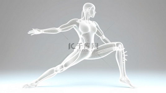 瑜伽毛笔字体背景图片_医学界女性表演瑜伽姿势的 3D 渲染