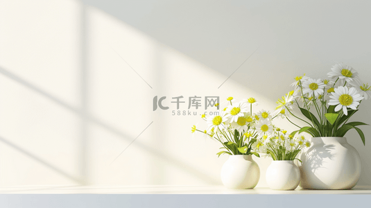 盆栽绘画背景图片_白色简约室内场景清新花瓶盆栽的背景16