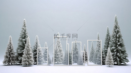 新年的边框背景图片_3d 渲染中的冬季圣诞树框架