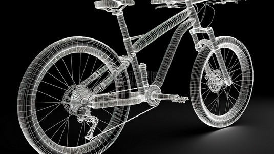 山地自行车详细车身结构和线框的 3D 模型
