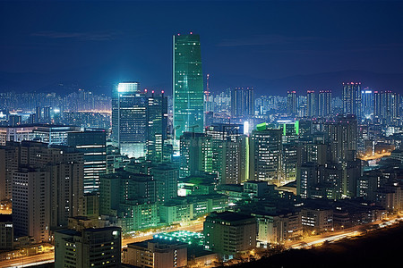 首尔城市背景图片_首尔城市天际线与夜间大型摩天大楼
