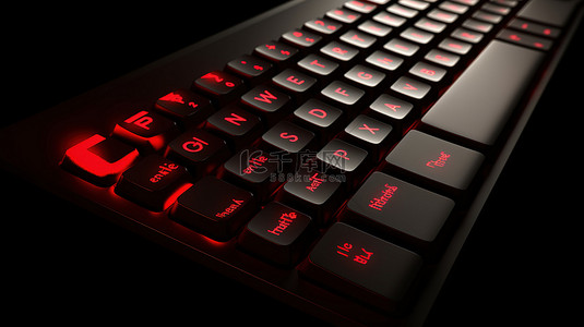 在 3d 渲染的计算机键盘上弹奏红色键
