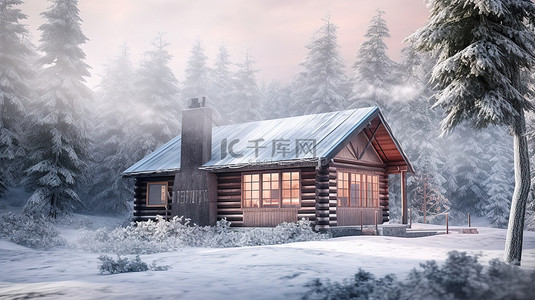 雪景夜背景图片_3d 渲染雪雾迷雾的小屋右立面图