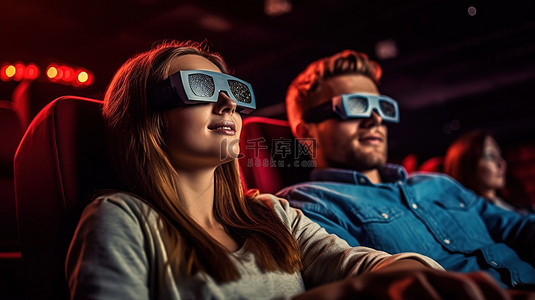 迷人的二人组享受 3D 电影体验