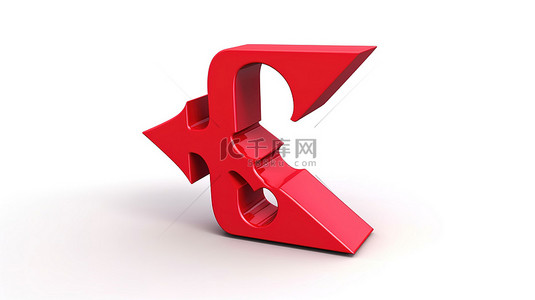 白色背景上指向英镑符号的红色箭头的孤立 3D 插图