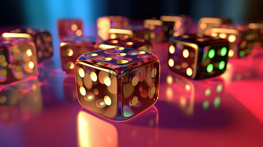 游戏背景图片_机会游戏中骰子立方体的彩色 3D 渲染