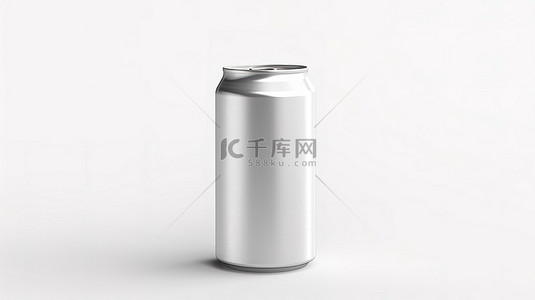 空铝饮料罐，带有水滴，白色背景 3D 渲染