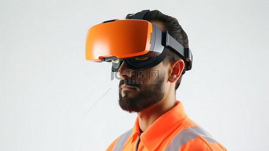 创意头盔背景图片_明亮背景中戴着鲜艳橙色头盔的 3d 精明土木工程师