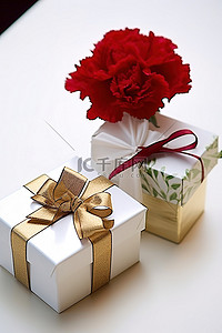 教师节背景图片_两个白色盒子，里面有红色康乃馨和礼品卡
