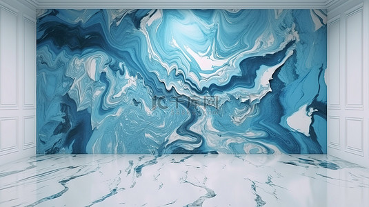 令人惊叹的深蓝色 3D 墙壁设计，室内空间配有大理石地板